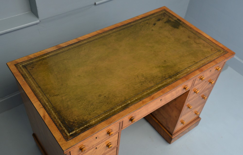 Superb Quality Victorian Satinwood Pedestal Desk View III