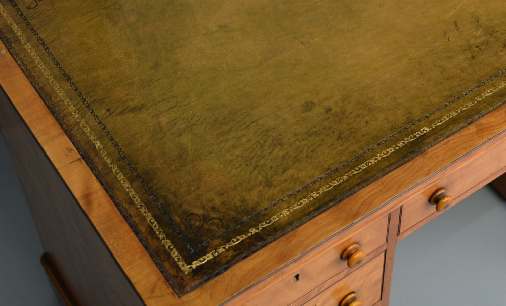 Superb Quality Victorian Satinwood Pedestal Desk View V