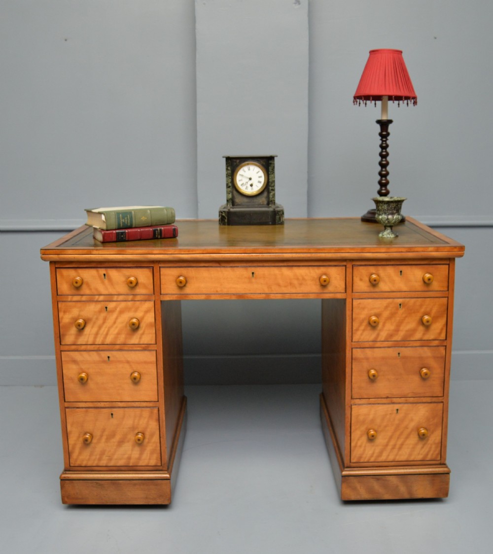Superb Quality Victorian Satinwood Pedestal Desk View VI