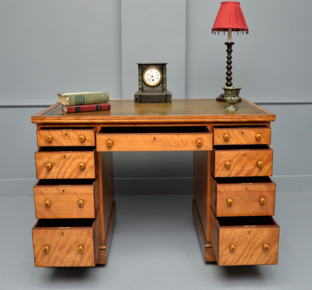 Superb Quality Victorian Satinwood Pedestal Desk View VII