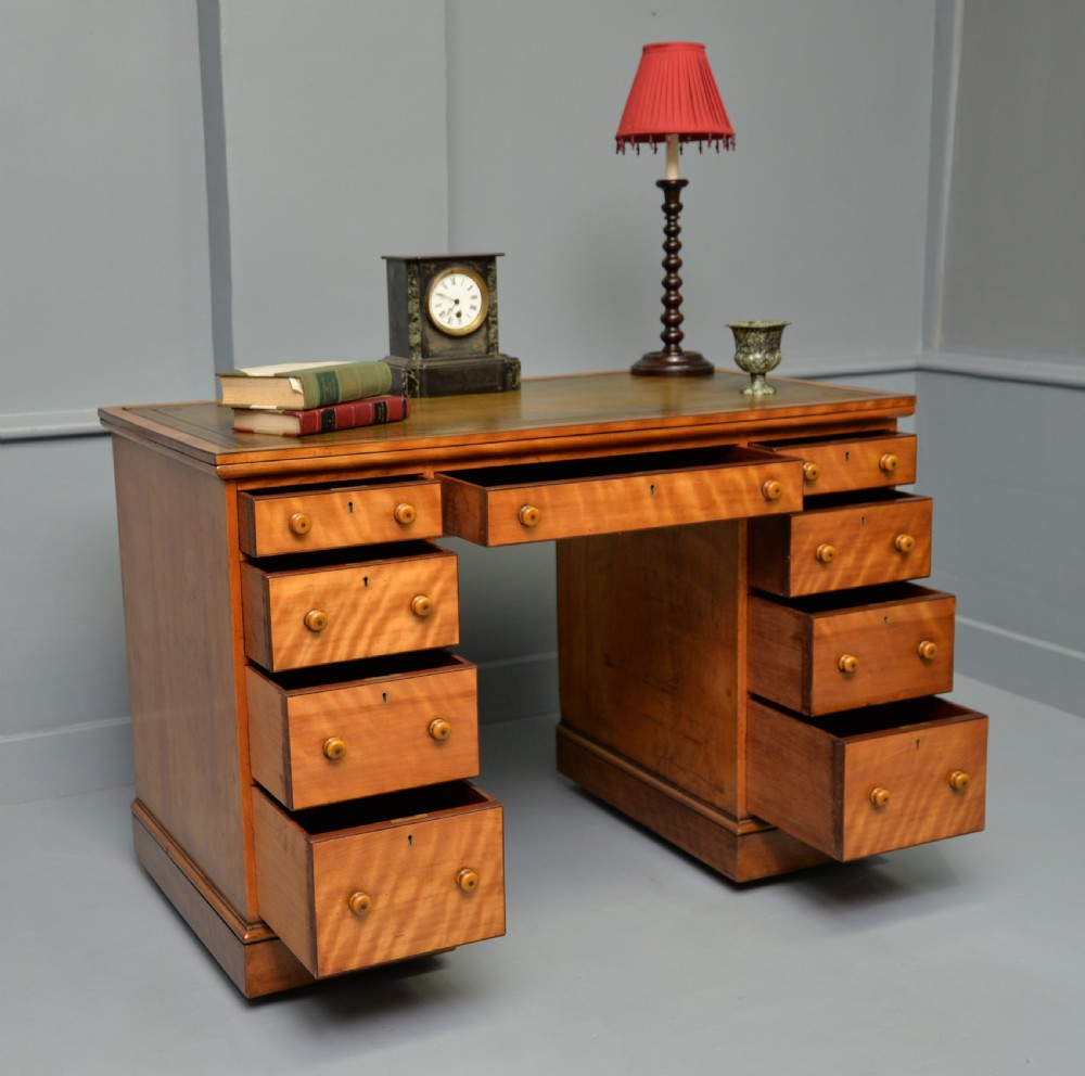 Superb Quality Victorian Satinwood Pedestal Desk View VIII