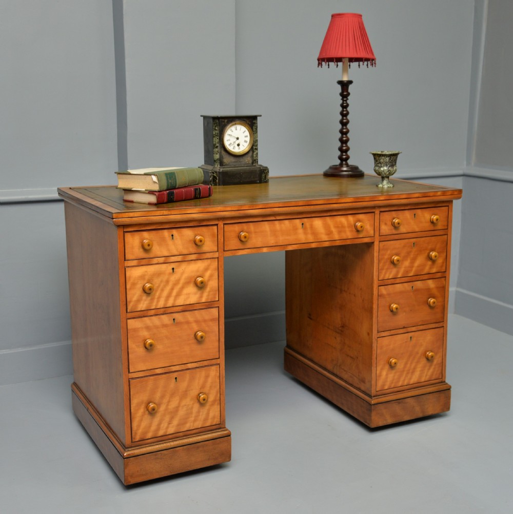 Superb Quality Victorian Satinwood Pedestal Desk View IX