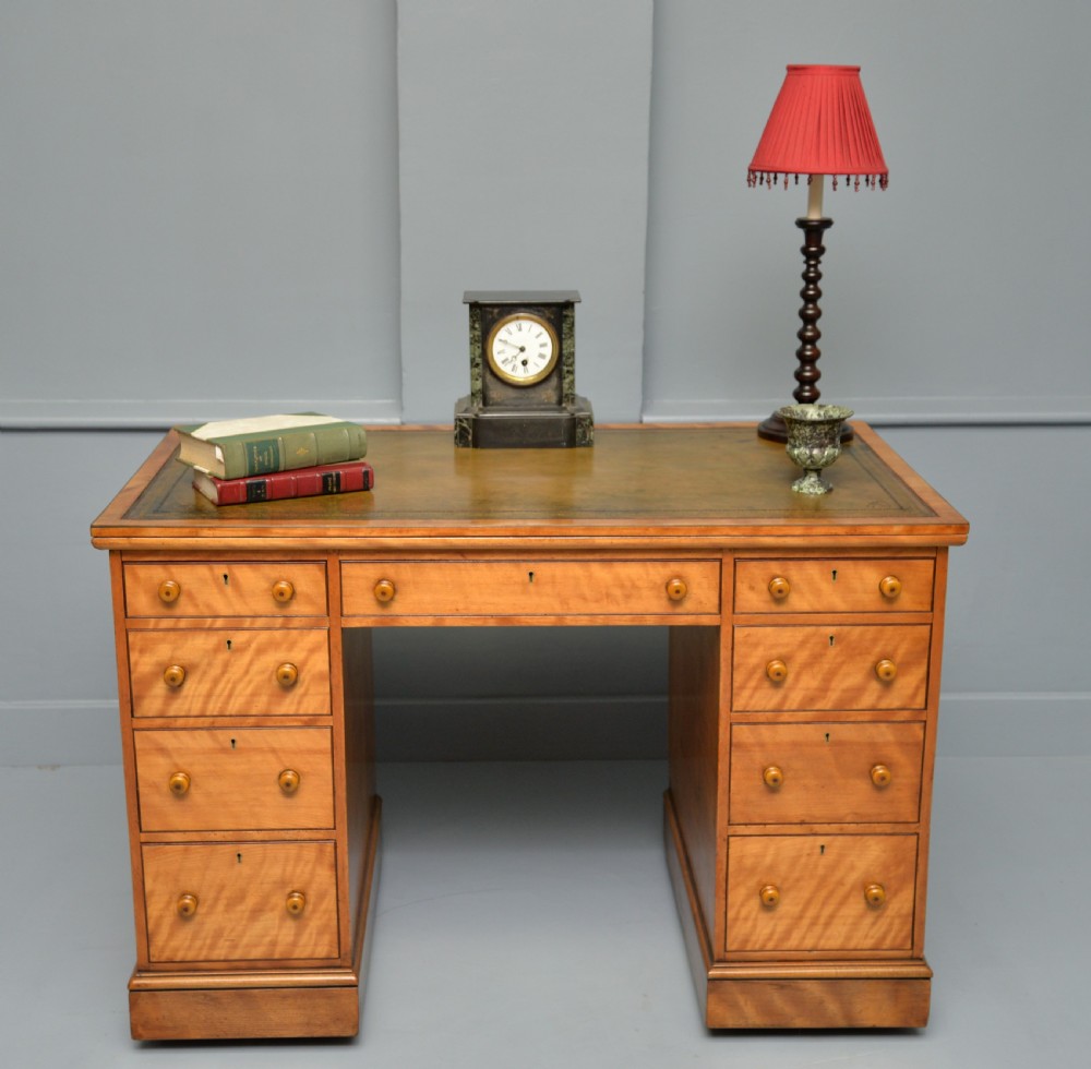 Superb Quality Victorian Satinwood Pedestal Desk View X