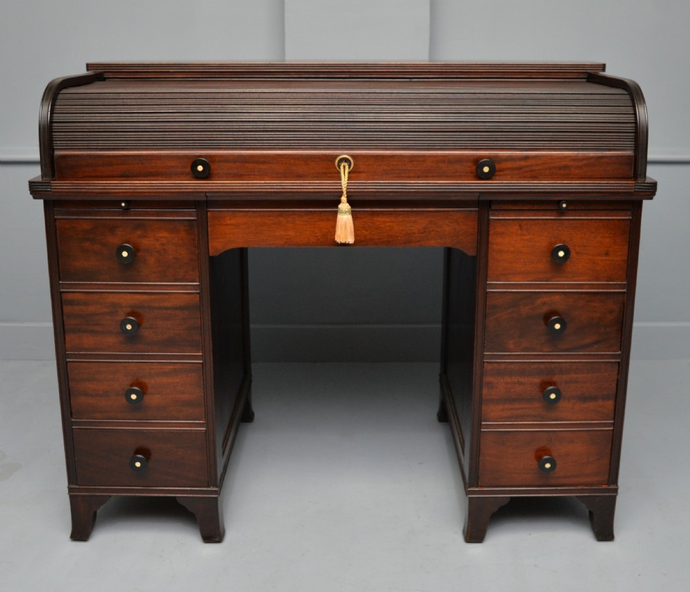 Victorian Mahogany Tambour Roll Top Cylinder Desk