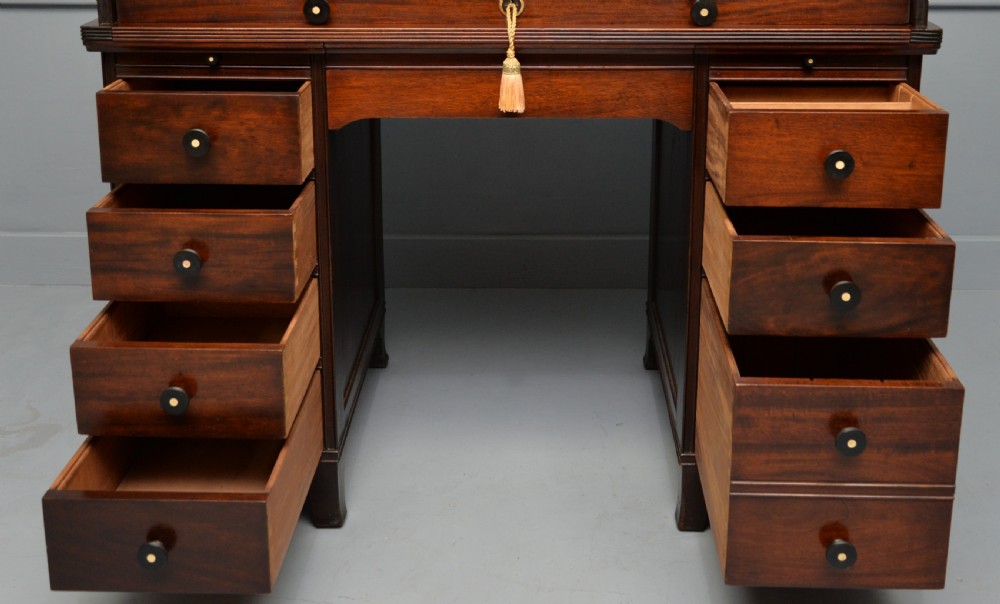 Victorian Mahogany Tambour Roll Top Cylinder Desk View V