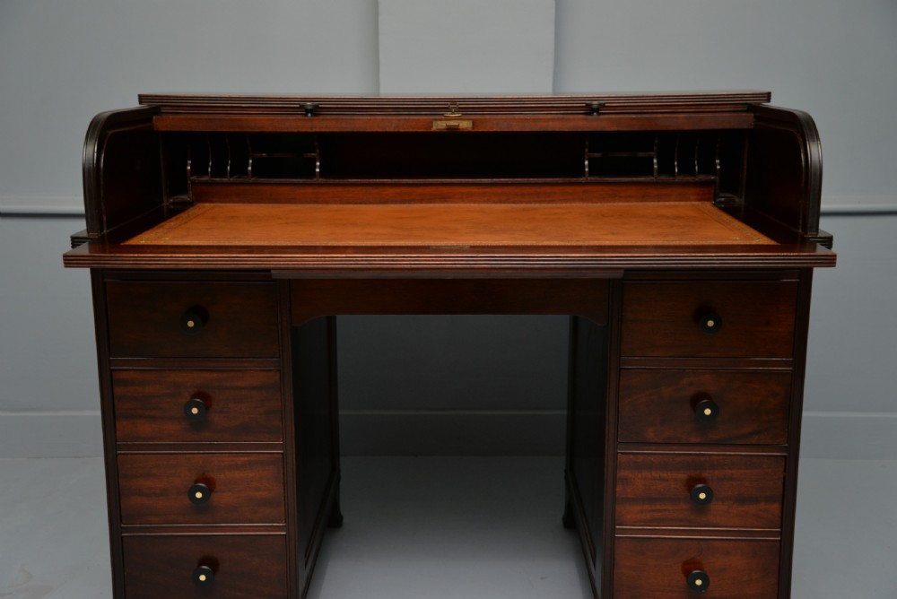 Victorian Mahogany Tambour Roll Top Cylinder Desk View X