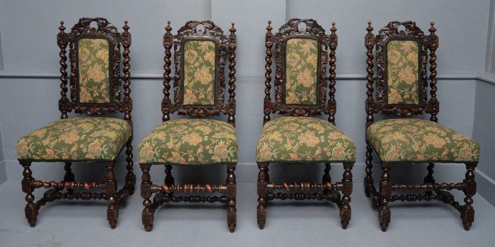 Set Of Four Carolean / Jacobean Style Carved Oak Dining Chairs View III
