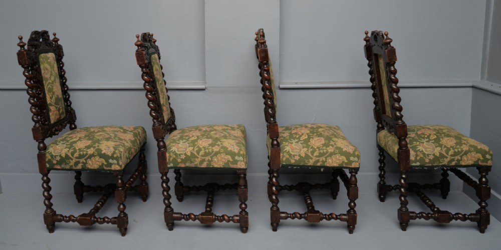 Set Of Four Carolean / Jacobean Style Carved Oak Dining Chairs View IV