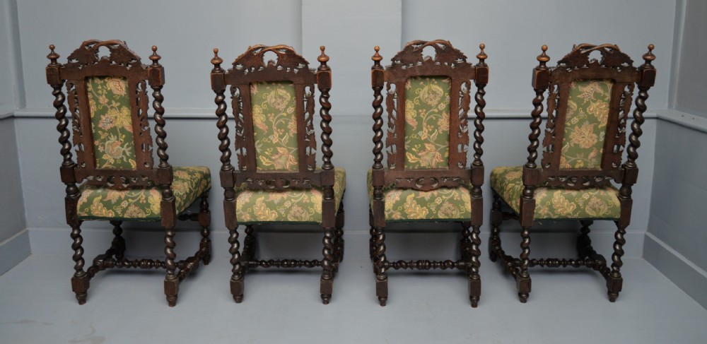 Set Of Four Carolean / Jacobean Style Carved Oak Dining Chairs View V