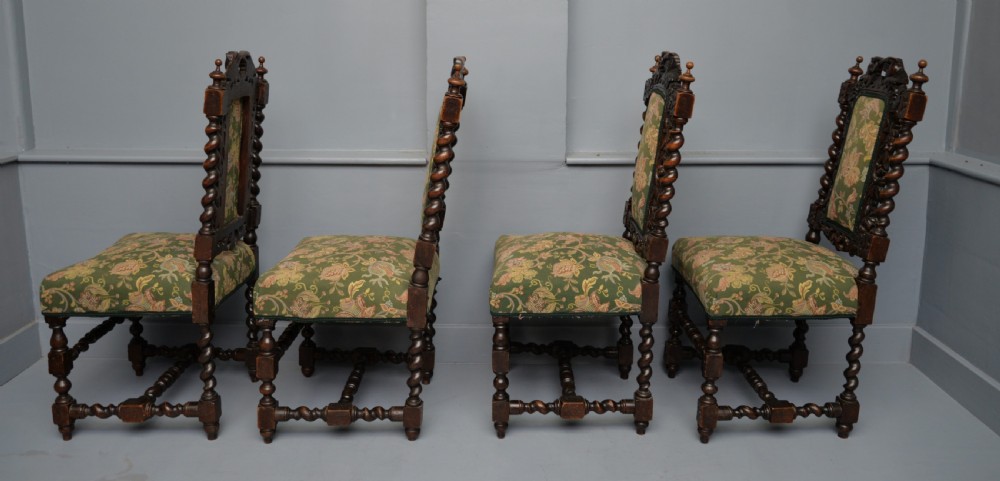 Set Of Four Carolean / Jacobean Style Carved Oak Dining Chairs View VI