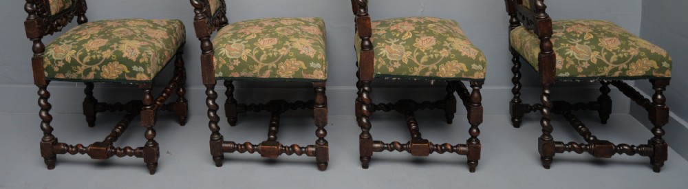 Set Of Four Carolean / Jacobean Style Carved Oak Dining Chairs View VII