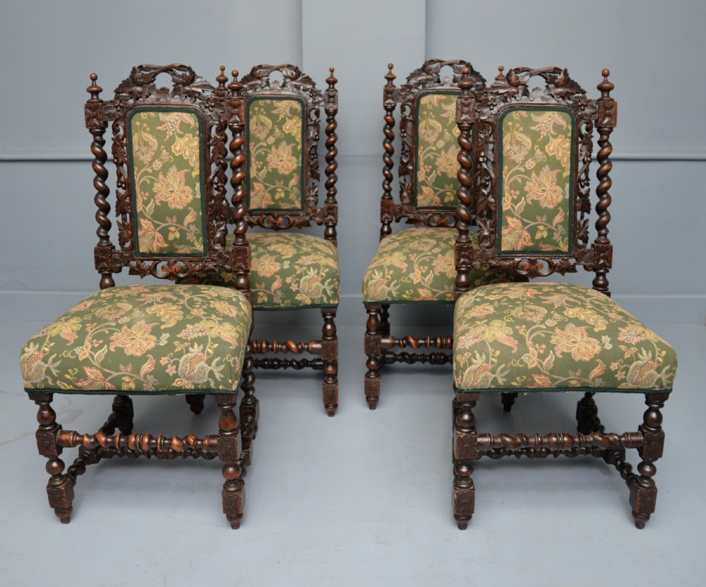 Set Of Four Carolean / Jacobean Style Carved Oak Dining Chairs View VIII