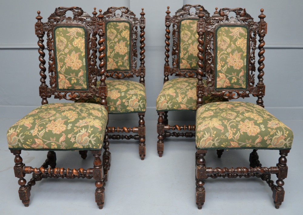 Set Of Four Carolean / Jacobean Style Carved Oak Dining Chairs View IX