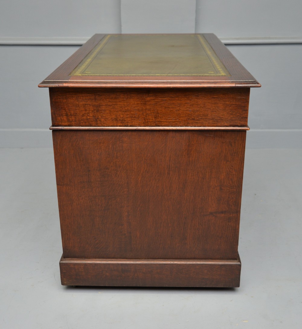 Victorian Solid Oak Leather Top Pedestal Writing Desk View VI