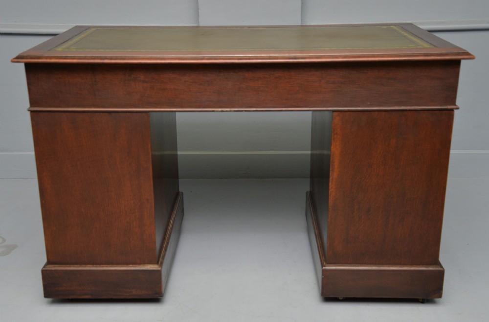Victorian Solid Oak Leather Top Pedestal Writing Desk View VII