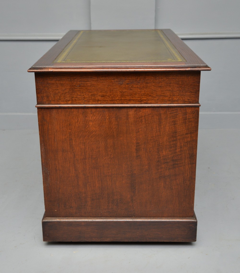 Victorian Solid Oak Leather Top Pedestal Writing Desk View VIII