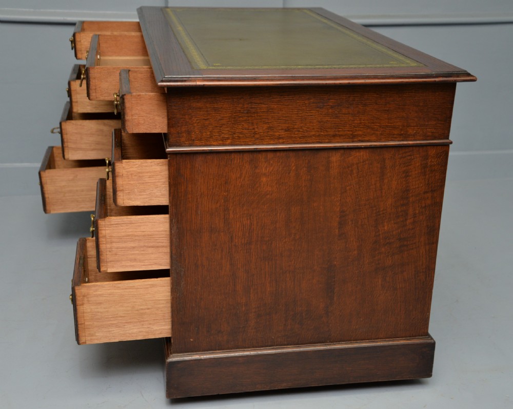 Victorian Solid Oak Leather Top Pedestal Writing Desk View IX