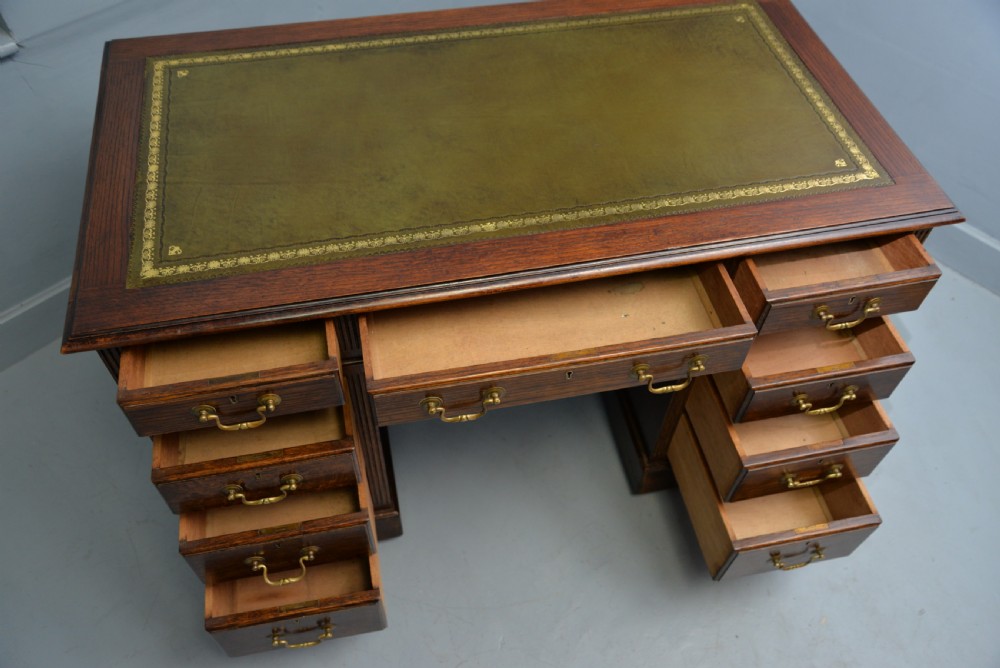 Victorian Solid Oak Leather Top Pedestal Writing Desk View XI