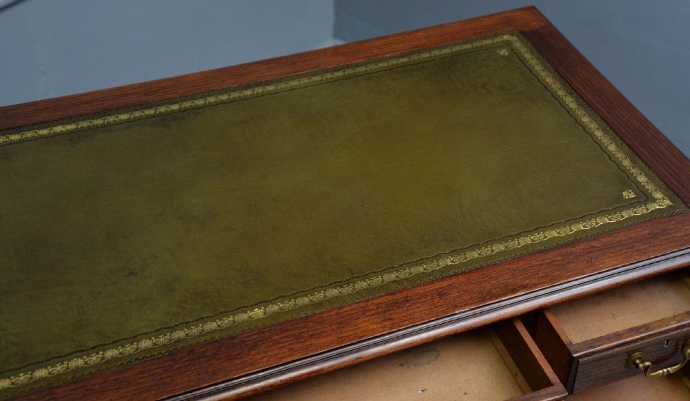 Victorian Solid Oak Leather Top Pedestal Writing Desk View XII
