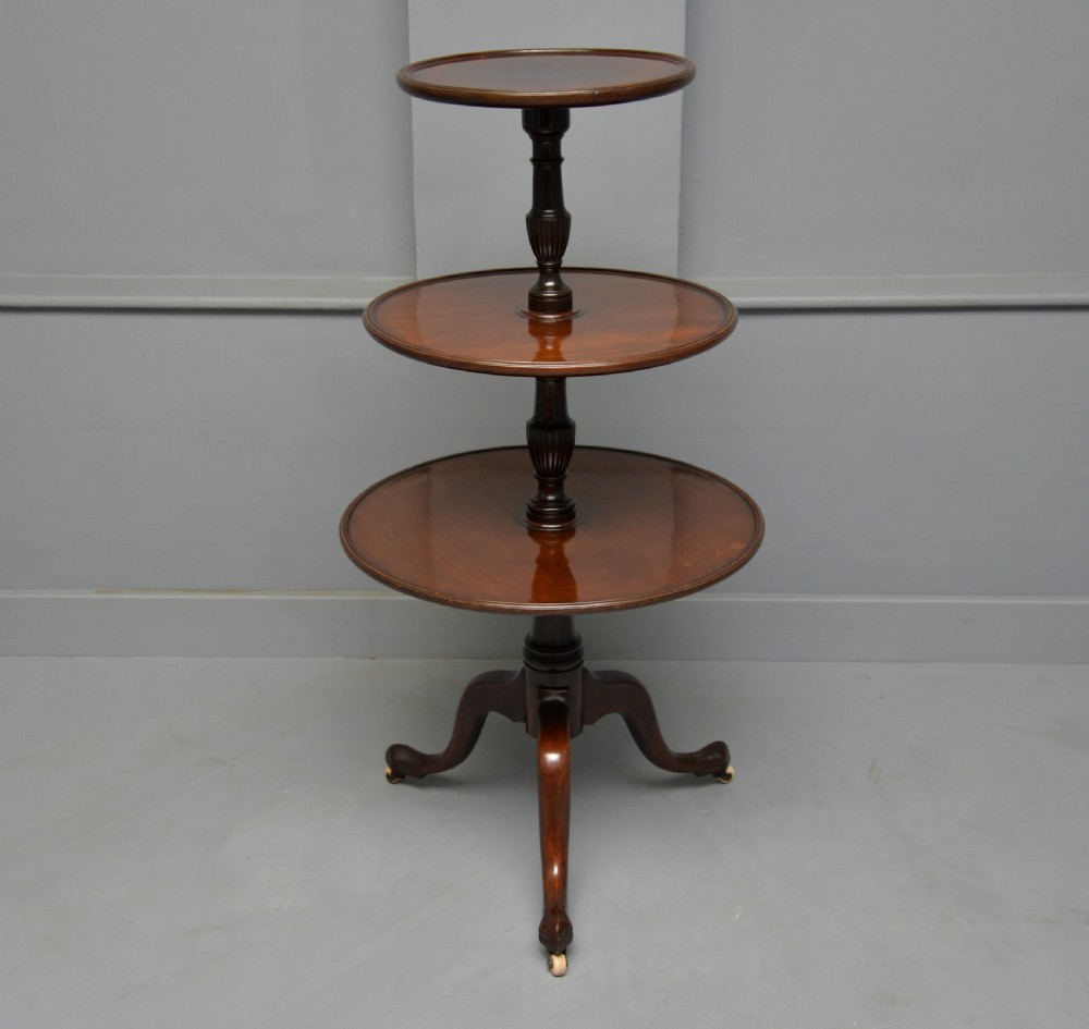 Georgian Mahogany Three Tier Dumb Waiter Side Table View VI