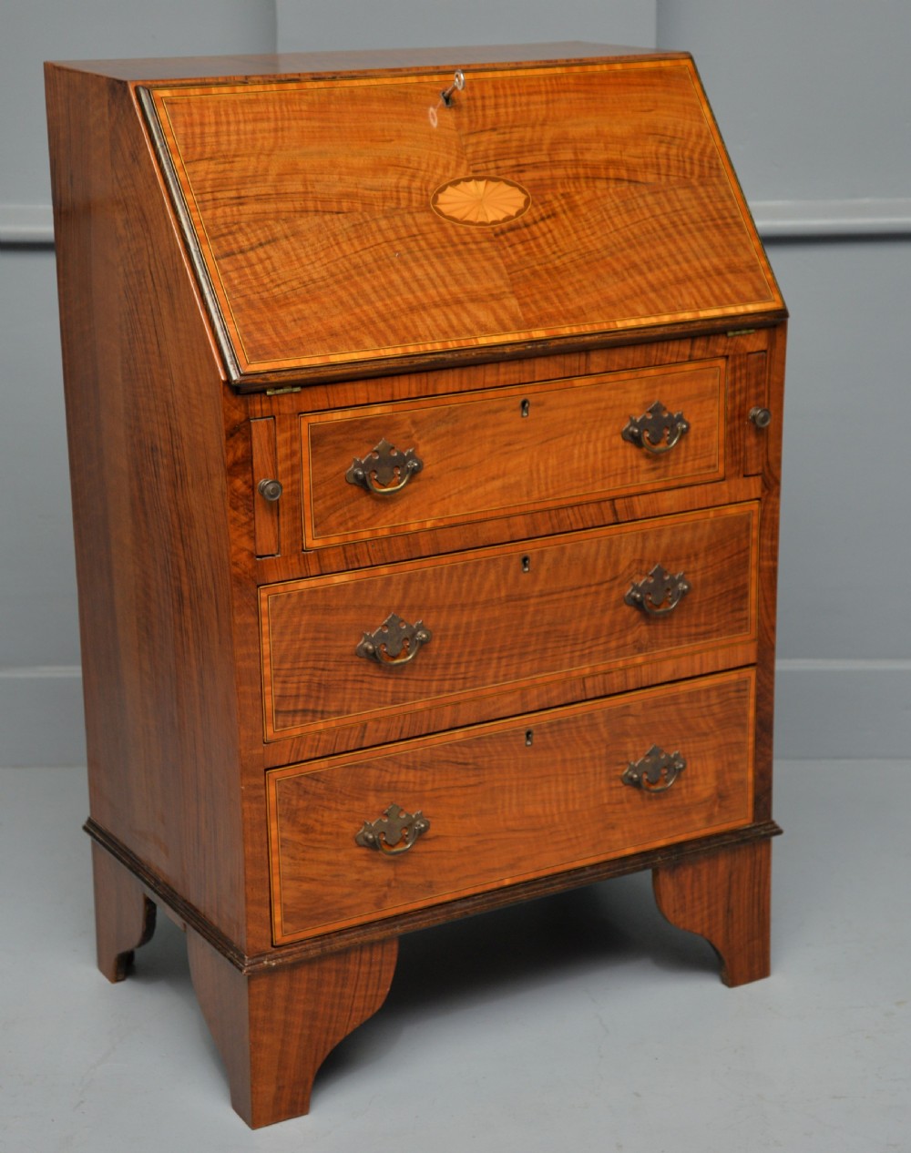 Small Georgian Revival Inlaid Satinwood Bureau Desk View III