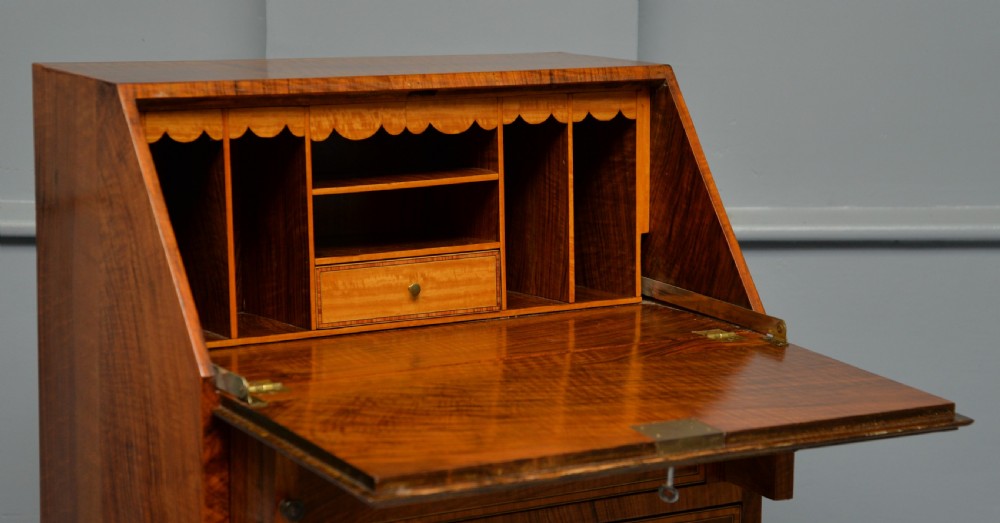 Small Georgian Revival Inlaid Satinwood Bureau Desk View IV