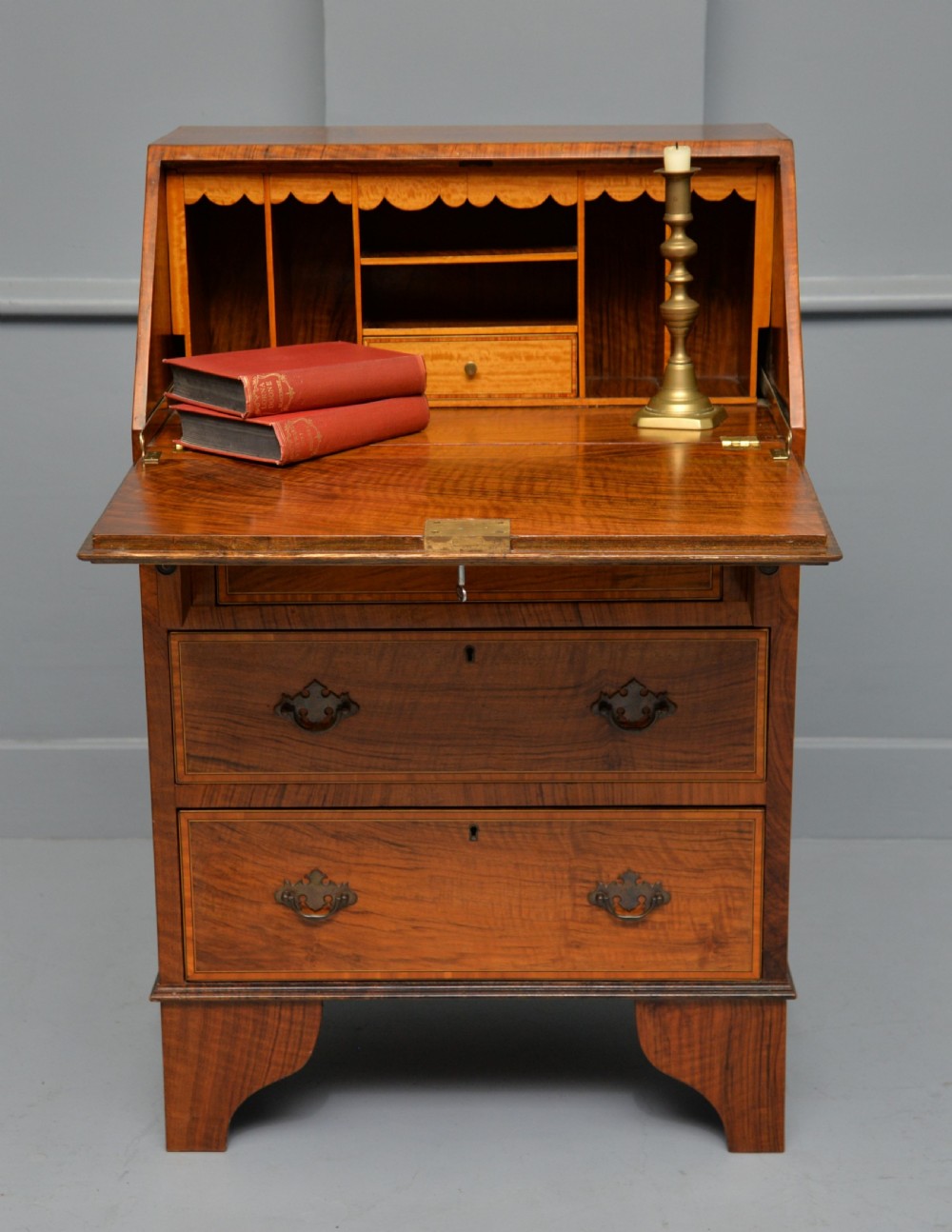 Small Georgian Revival Inlaid Satinwood Bureau Desk View VII
