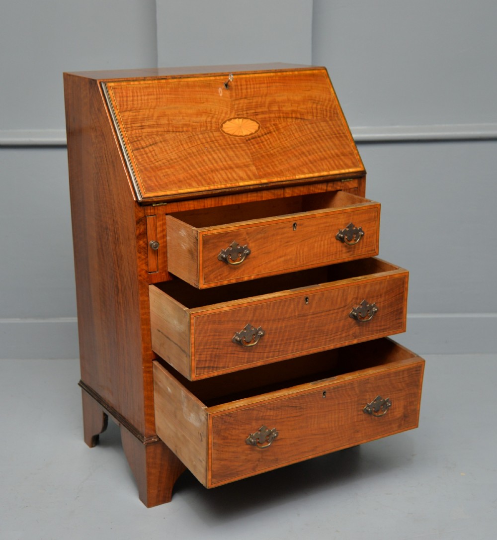 Small Georgian Revival Inlaid Satinwood Bureau Desk View VIII