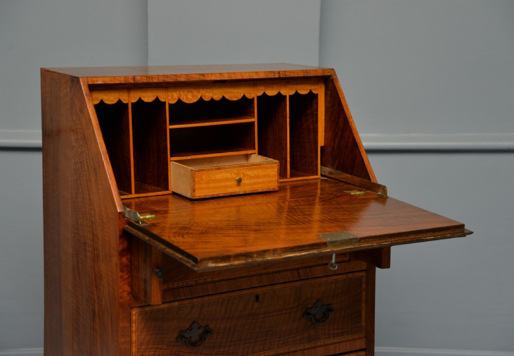 Small Georgian Revival Inlaid Satinwood Bureau Desk View IX