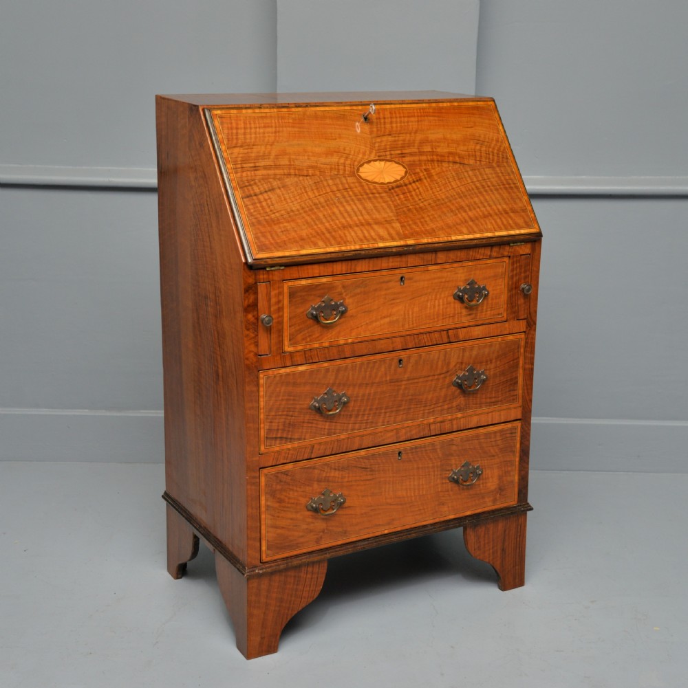 Small Georgian Revival Inlaid Satinwood Bureau Desk View XVIII
