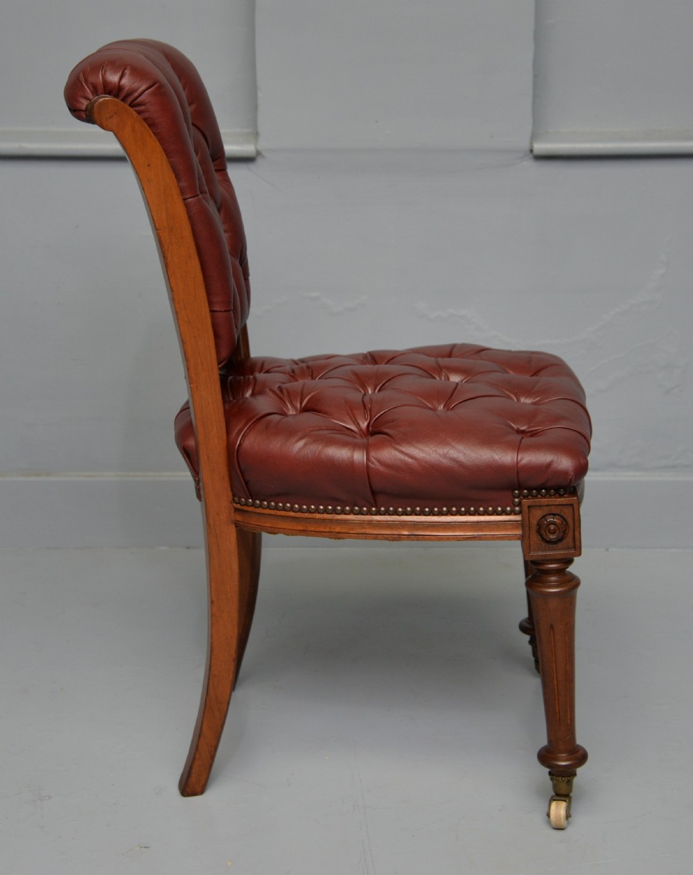 19th Century Victorian Leather & Walnut Desk Chair View III