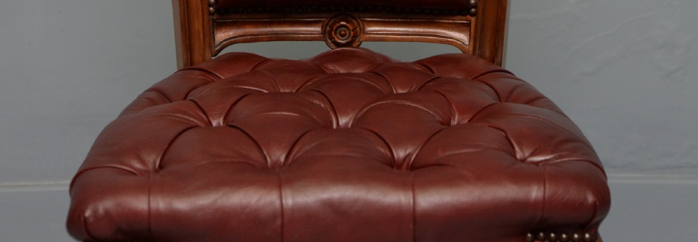 19th Century Victorian Leather & Walnut Desk Chair View IX