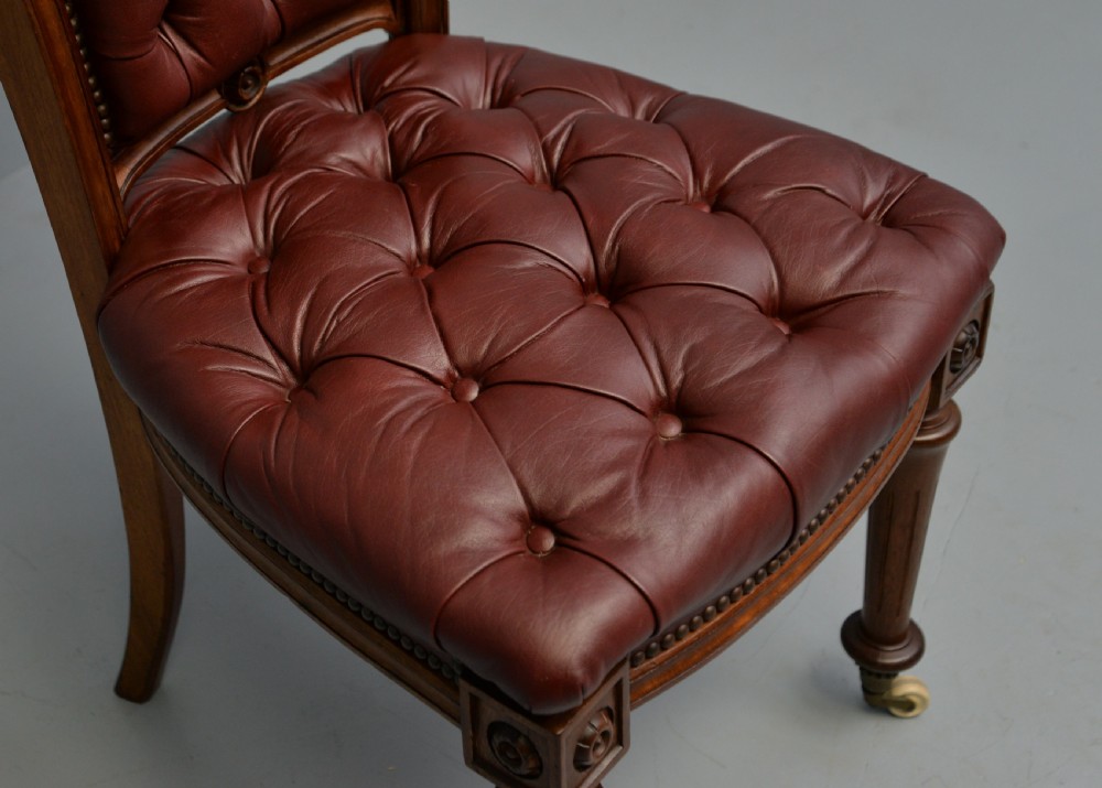 19th Century Victorian Leather & Walnut Desk Chair View X