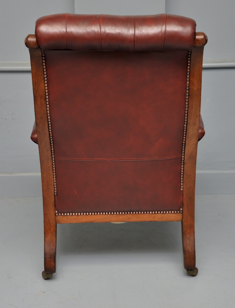 Victorian Oak Frame Red Leather Library, Occasional, Easy Armchair View V