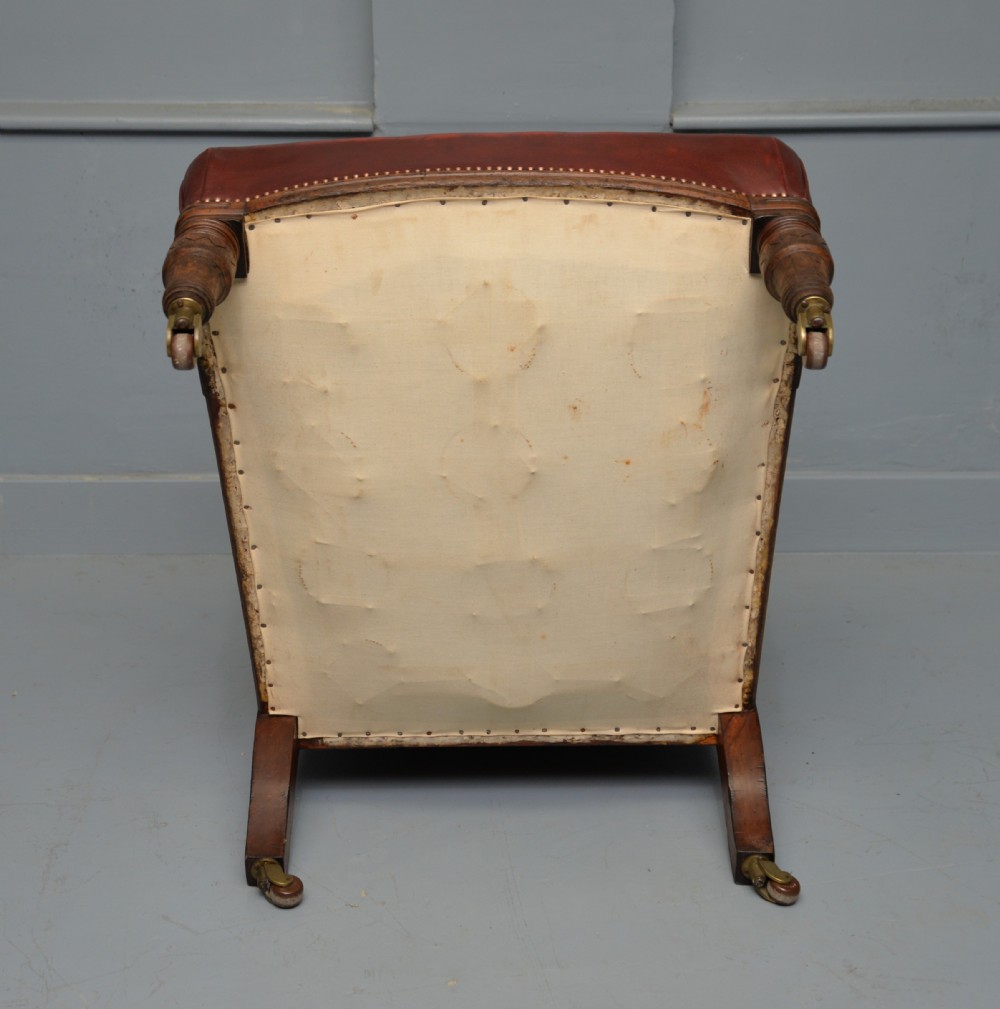 Victorian Oak Frame Red Leather Library, Occasional, Easy Armchair View XI