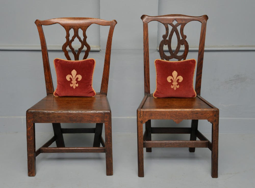 Matched Pair Of Georgian Oak Chippendale Country Side Chairs View II