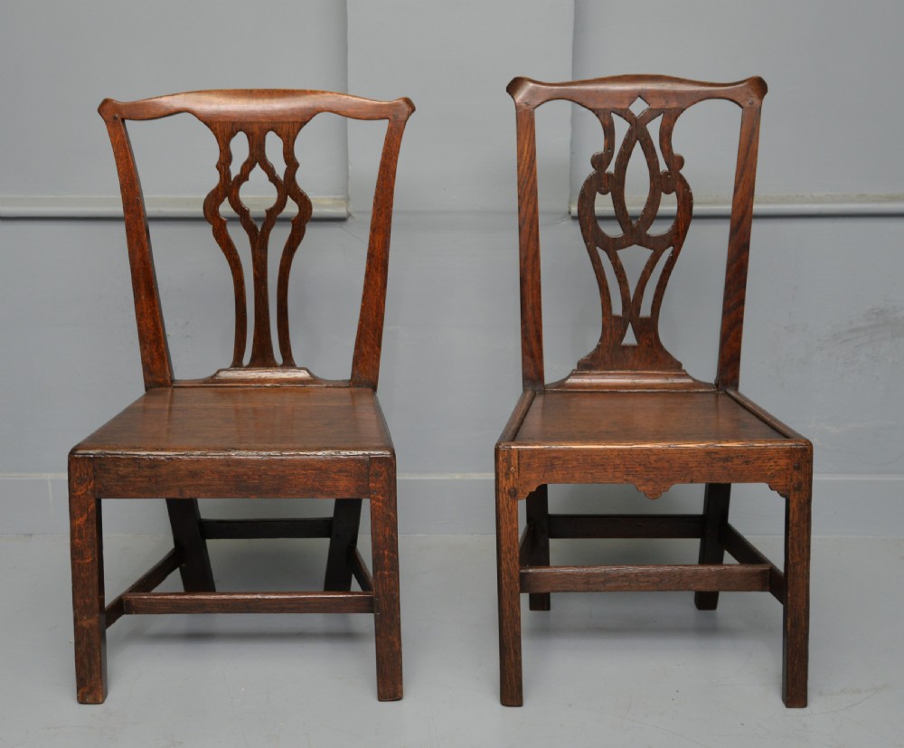 Matched Pair Of Georgian Oak Chippendale Country Side Chairs View III