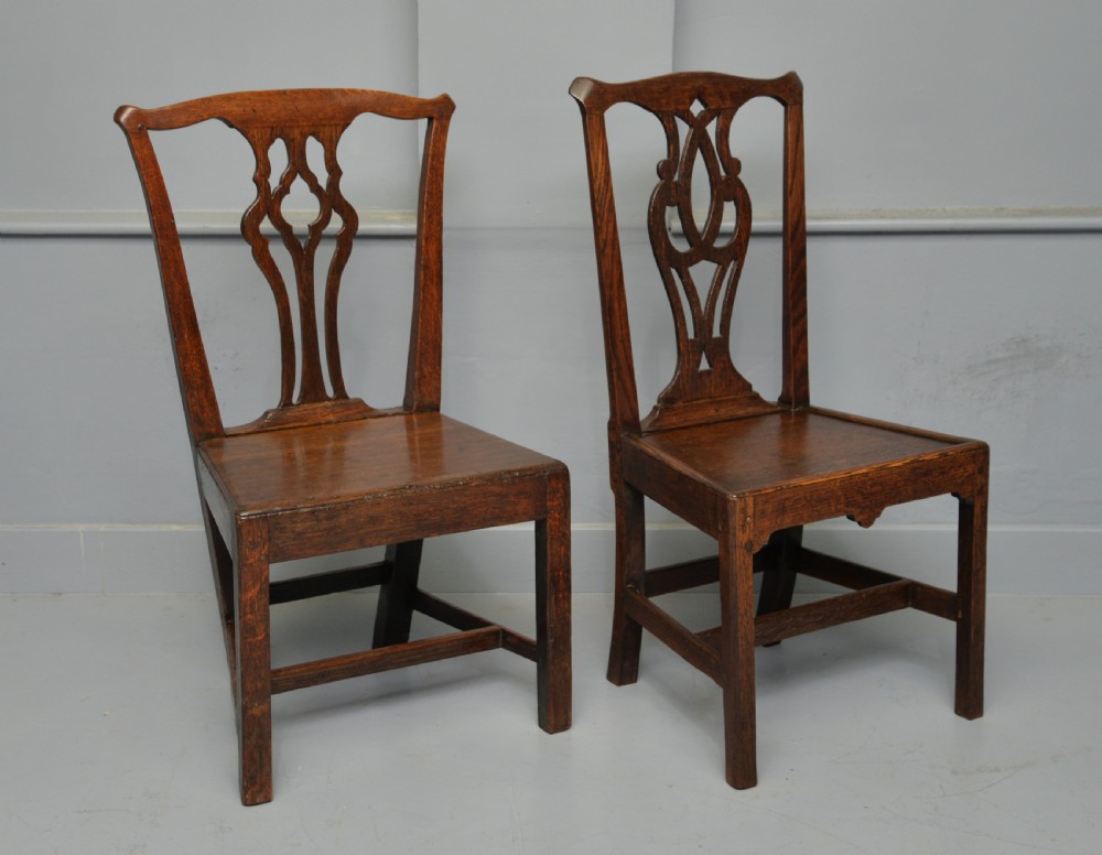 Matched Pair Of Georgian Oak Chippendale Country Side Chairs View IV