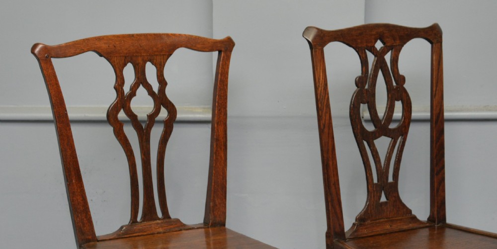 Matched Pair Of Georgian Oak Chippendale Country Side Chairs View V