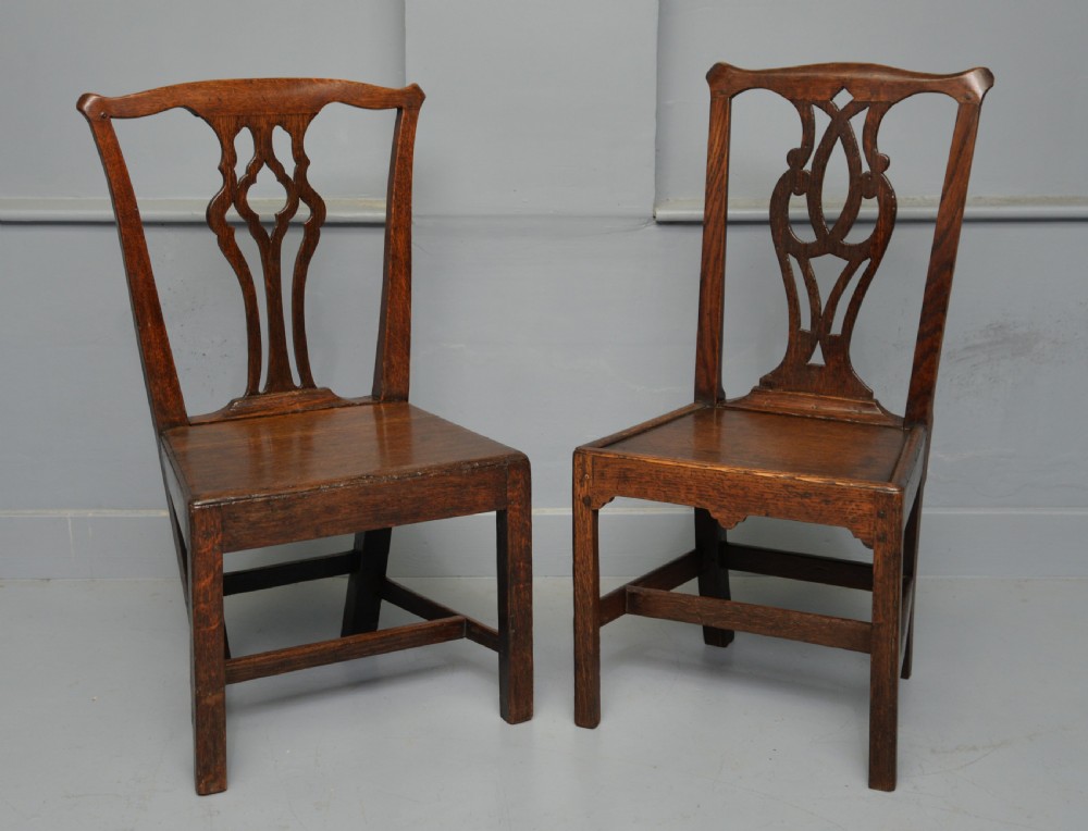 Matched Pair Of Georgian Oak Chippendale Country Side Chairs View VI