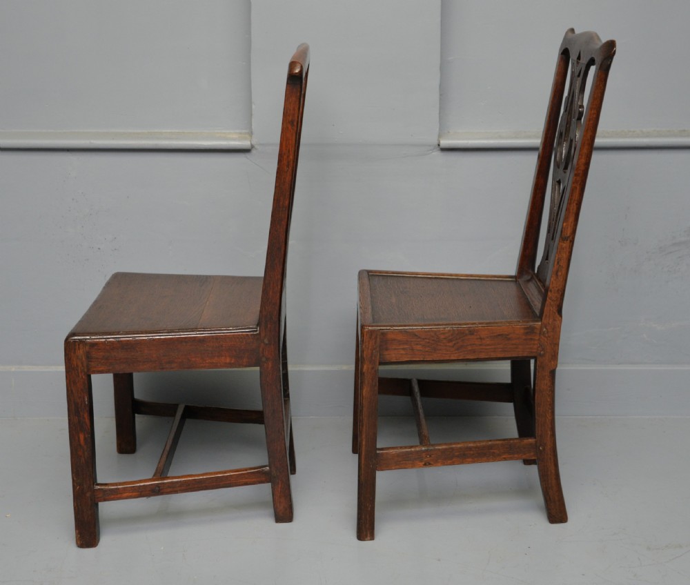 Matched Pair Of Georgian Oak Chippendale Country Side Chairs View XI