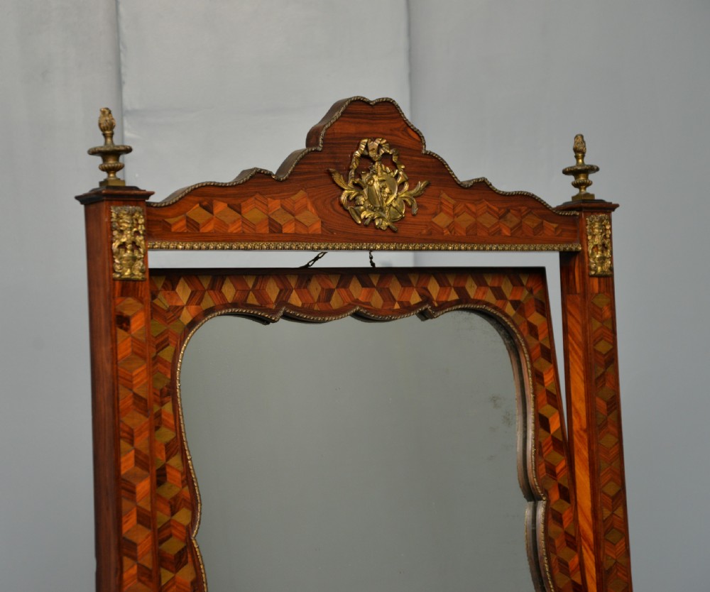 Antique Dutch Marquetry 19th Century Cheval Mirror View IV