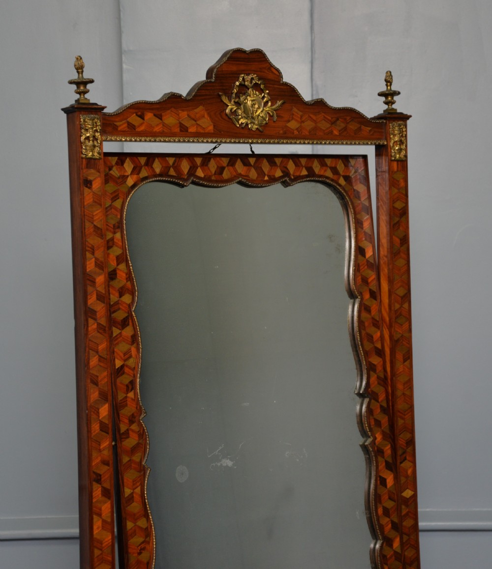 Antique Dutch Marquetry 19th Century Cheval Mirror View VII