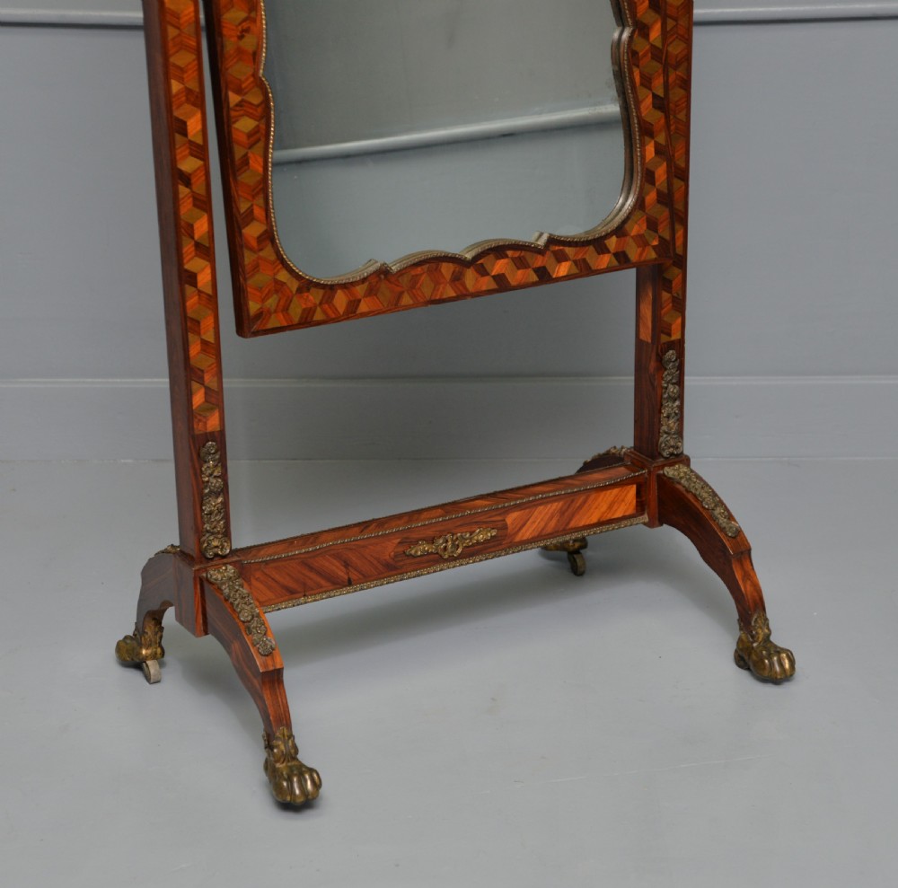 Antique Dutch Marquetry 19th Century Cheval Mirror View VIII