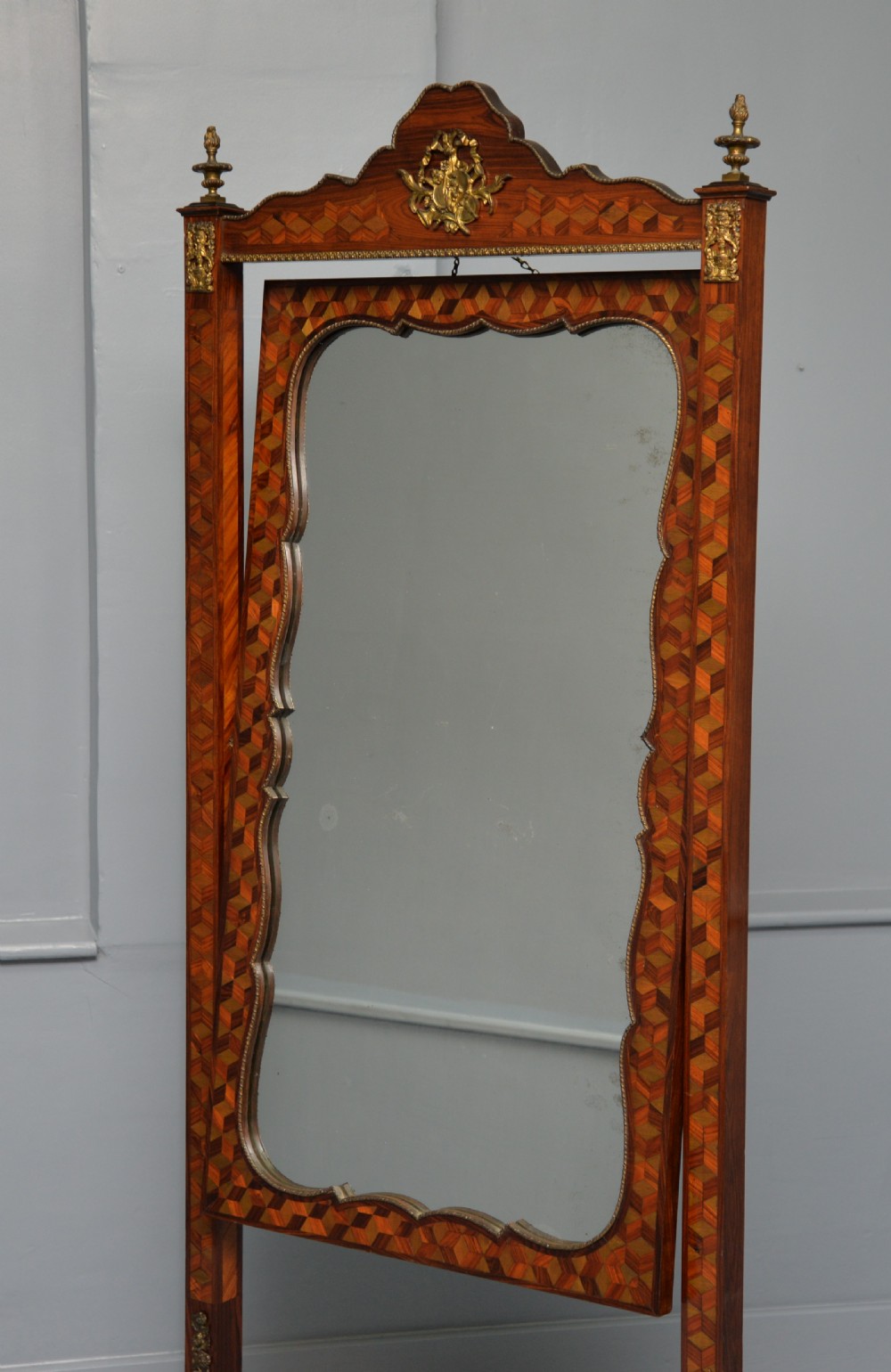 Antique Dutch Marquetry 19th Century Cheval Mirror View XI