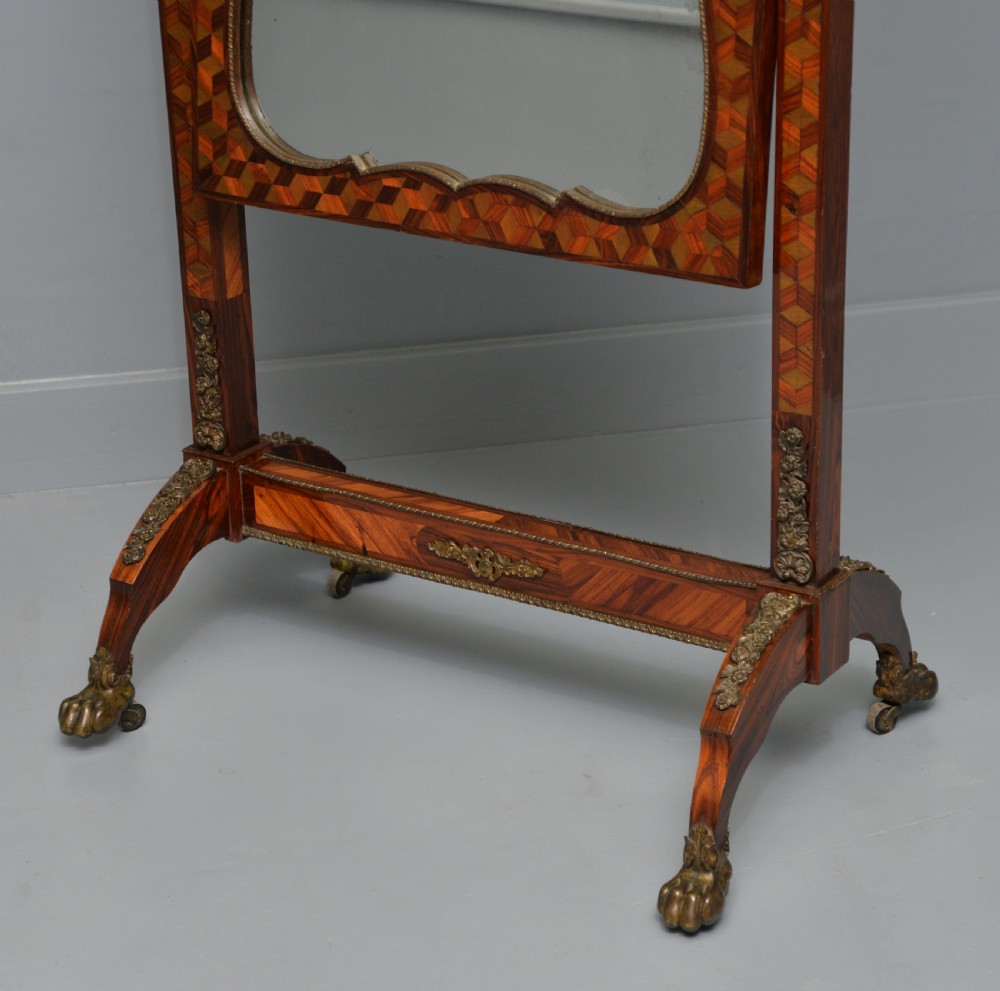 Antique Dutch Marquetry 19th Century Cheval Mirror View XIII