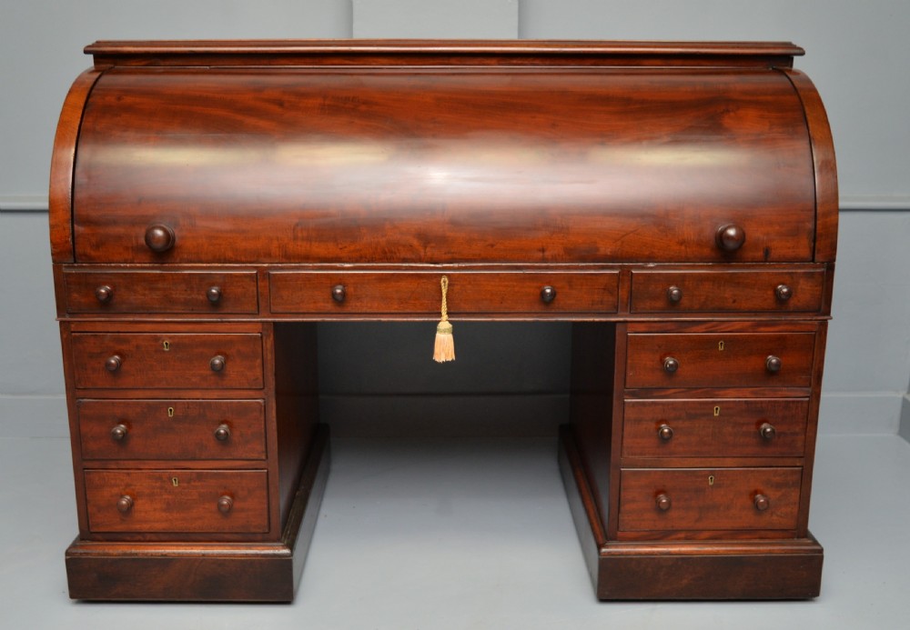 Handsome Victorian Roll-Top Mahogany Cylinder Pedestal Desk View II