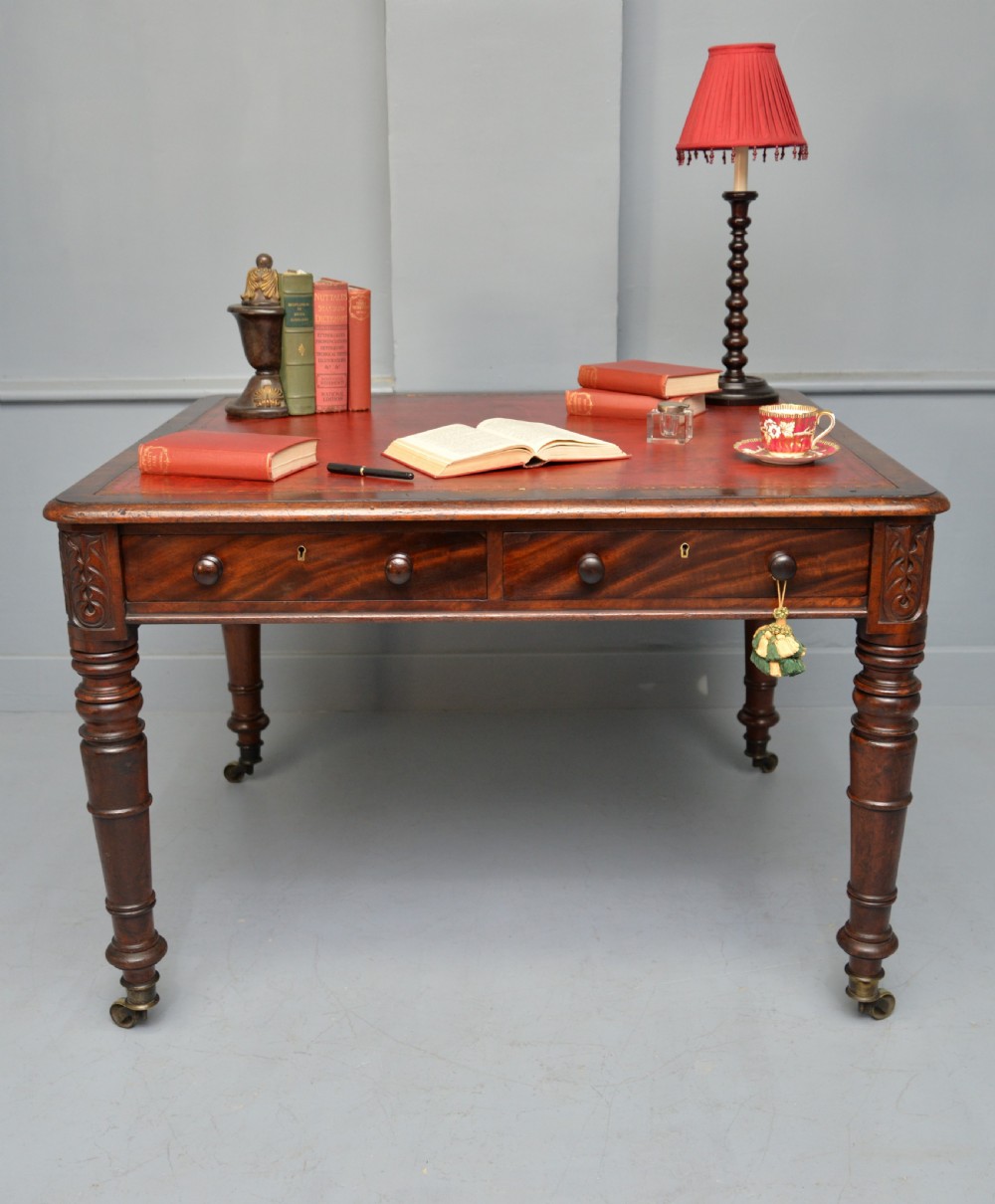 Regency Mahogany Leather Top Partners Writing Table View II