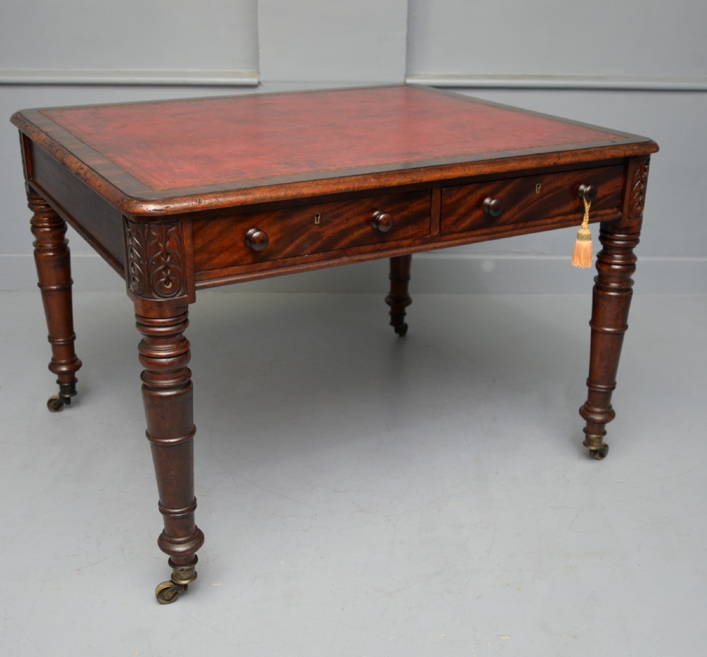 Regency Mahogany Leather Top Partners Writing Table View IV