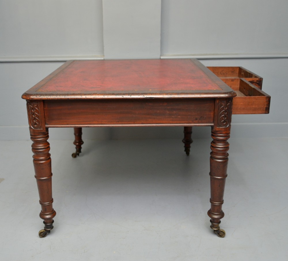 Regency Mahogany Leather Top Partners Writing Table View IX